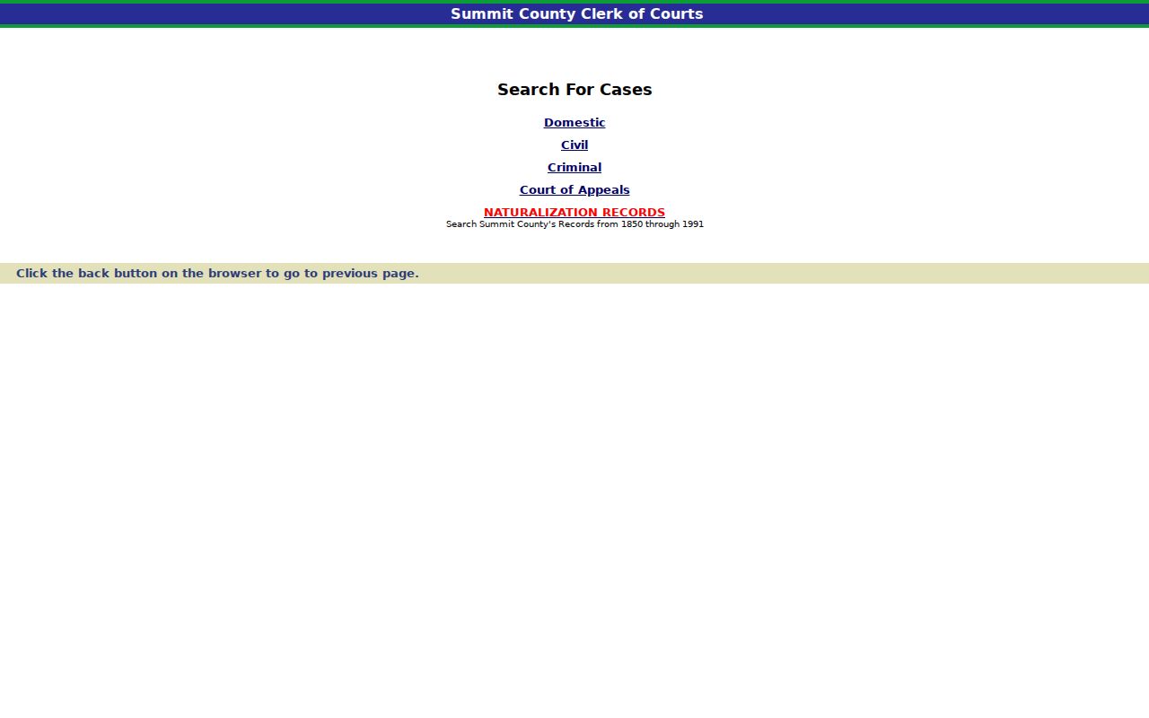 Summit County court docket Legal Division search choices