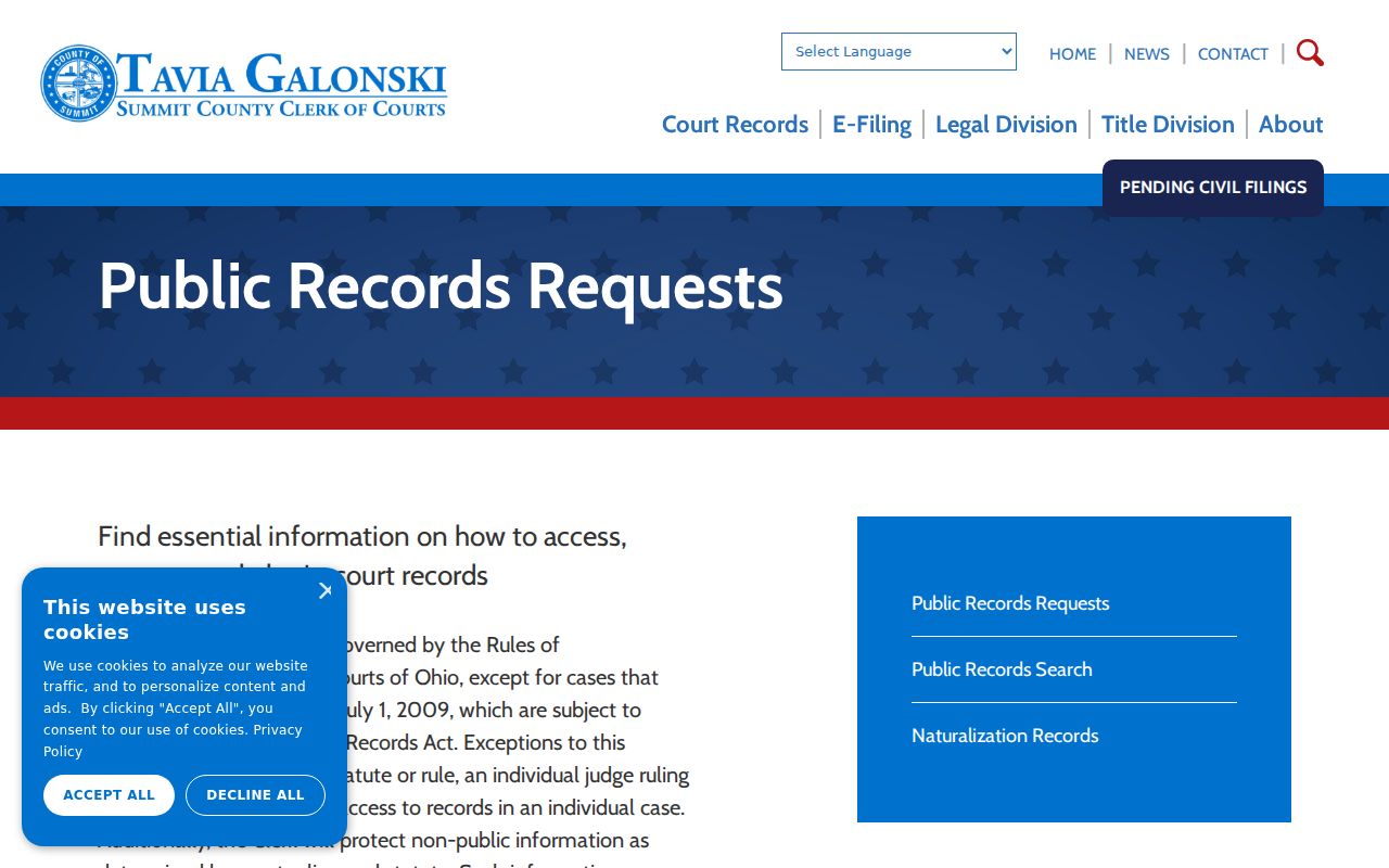 Summit County court docket File Room and records fees