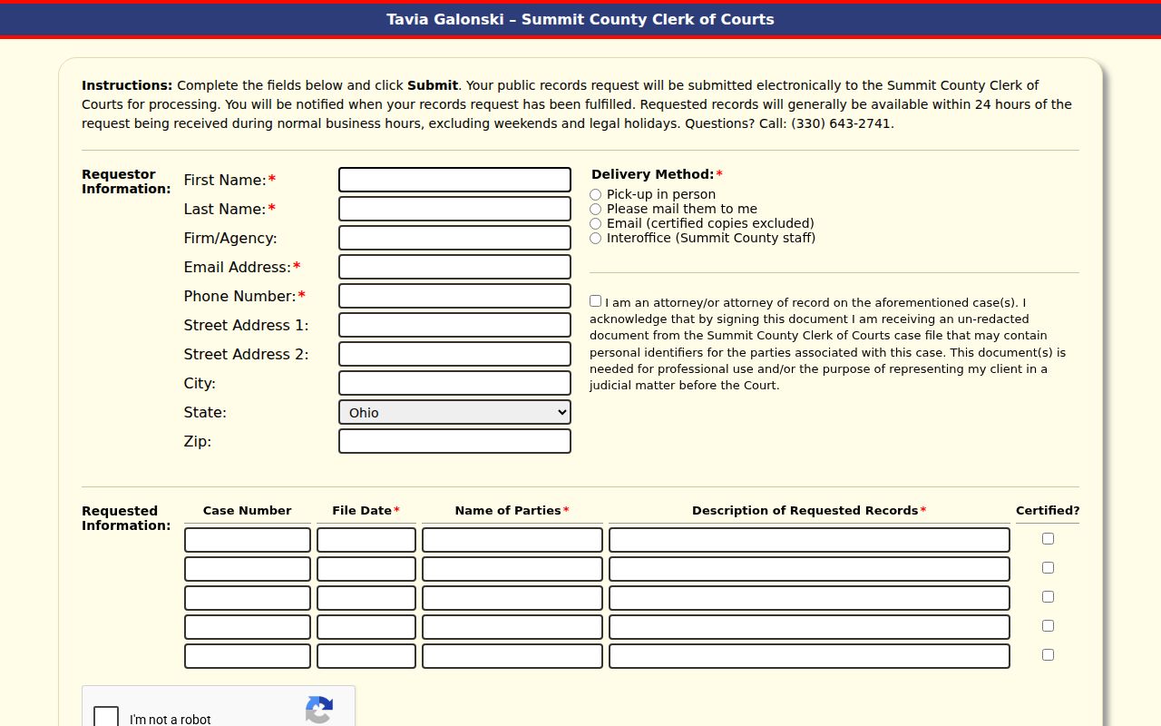 Summit County court docket public records request form