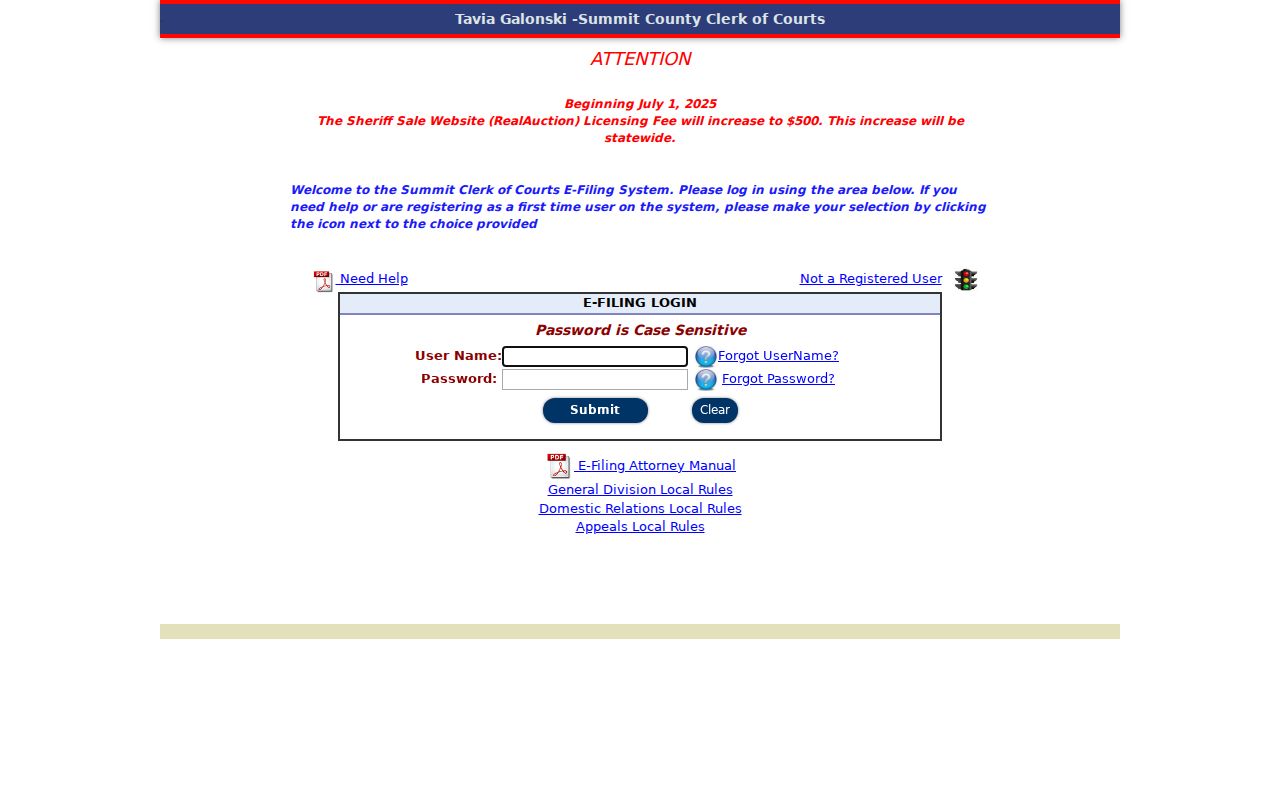 Summit County court docket Clerk e-filing access